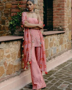 Pink Embroidered Peplum Set