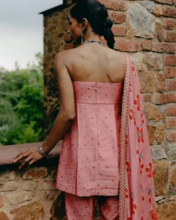 Pink Embroidered Peplum Set