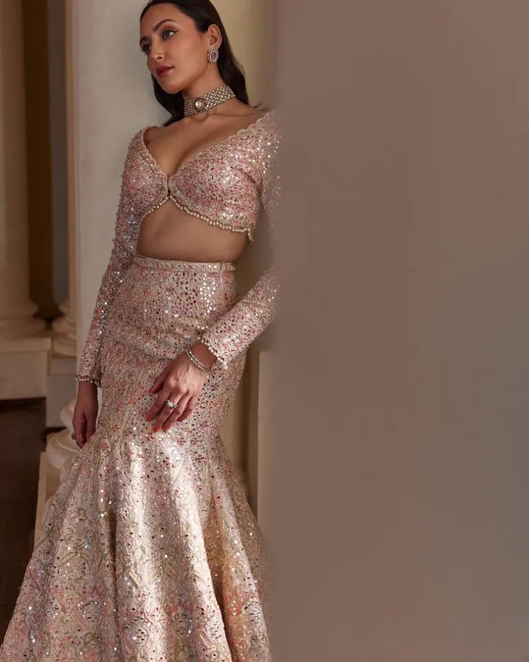 Pink Fit And Flare Lehenga Set