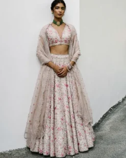 Pink Floral Jaal Lehenga