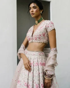 Pink Floral Jaal Lehenga