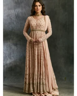 Pink Georgette Front Open Jacket Set