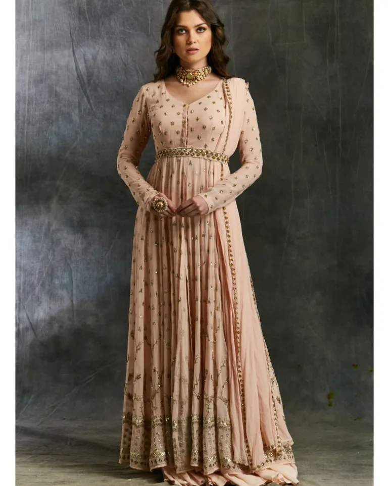 Pink Georgette Front Open Jacket Set