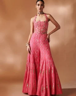 Pink High Waist Sharara With A Corset Blouse