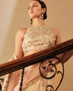 Pink Ivory Ombre Organza Sari Set