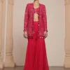 Pink Linear Jacket And Gharara Set