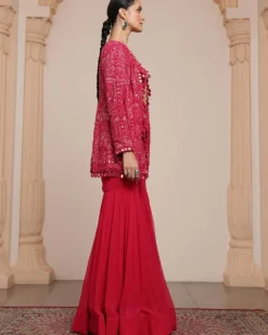 Pink Linear Jacket And Gharara Set