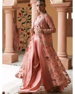 Pink Long Borgia With Wide Leg Pant Set