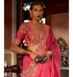Pink Mughal Cutwork Organza Sari Set