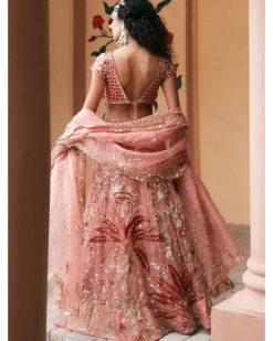 Pink Organza Embroidered Lehenga Set