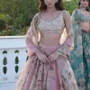 Pink Organza Floral Lehenga Set