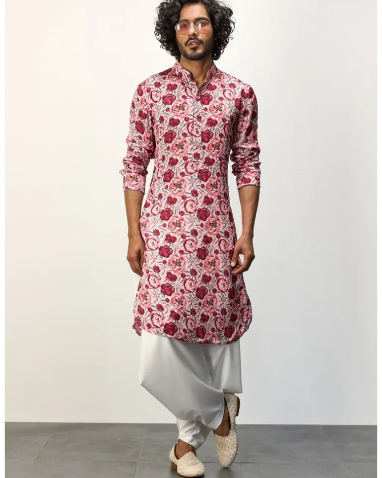 Pink Peonies Printed Kurta Set
