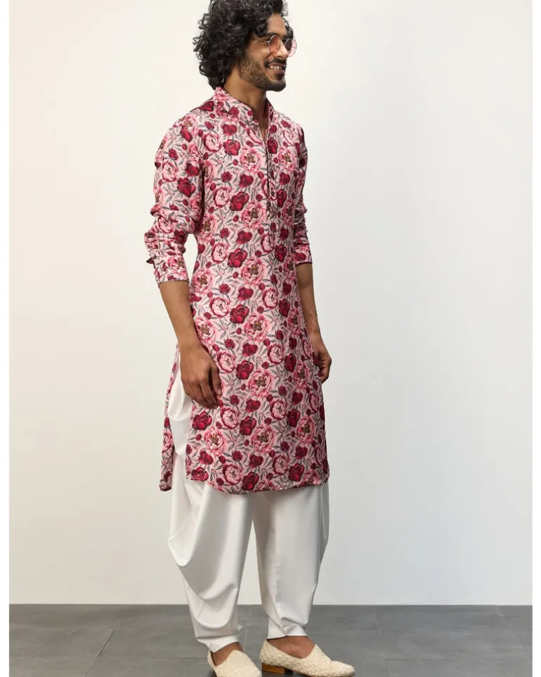 Pink Peonies Printed Kurta Set