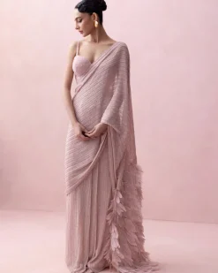 Pink Pre-Stitched Swarovski Sari