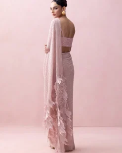 Pink Pre-Stitched Swarovski Sari