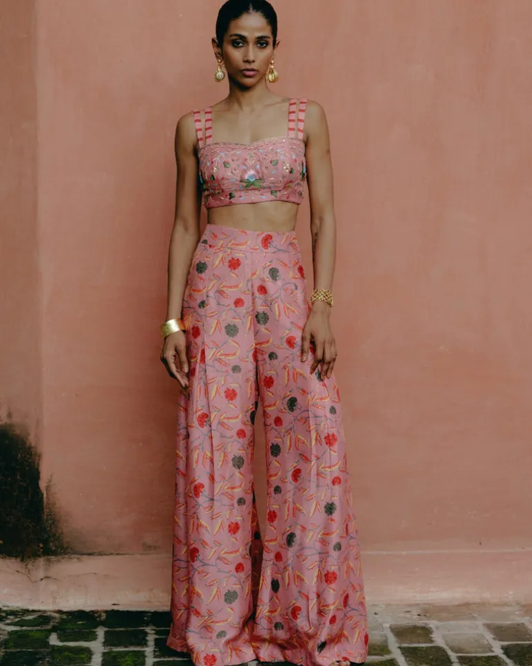 Pink Printed & Intricately Embroidered Co-Ord Set
