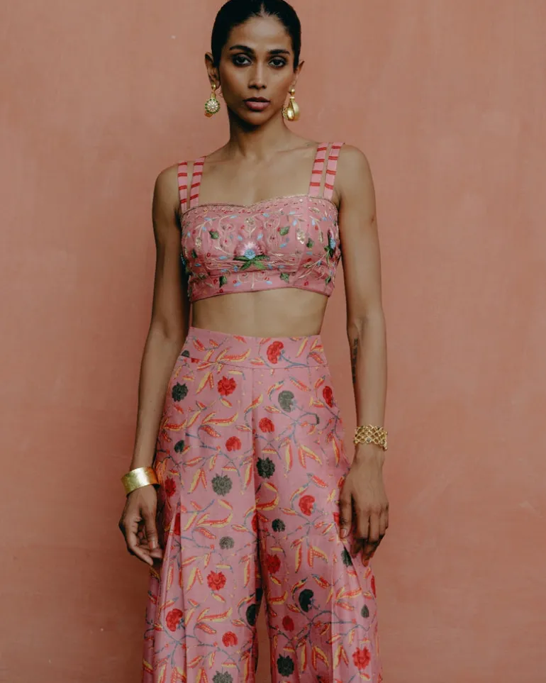 Pink Printed & Intricately Embroidered Co-Ord Set