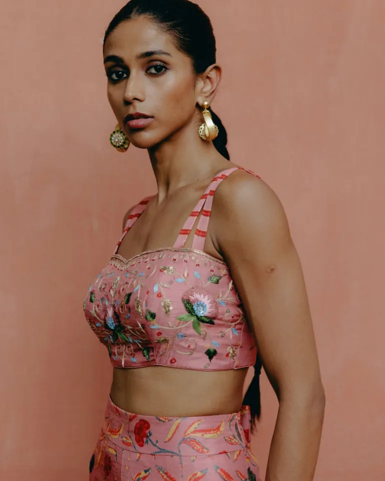 Pink Printed & Intricately Embroidered Co-Ord Set