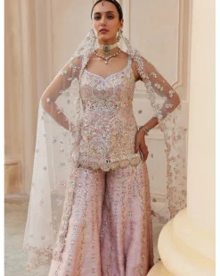 Pink Raw Silk Mirror Sharara Set