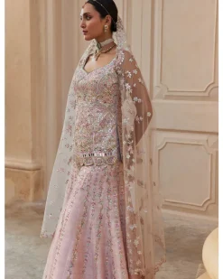 Pink Raw Silk Mirror Sharara Set