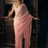 Pink Sequin Georgette Sari Set