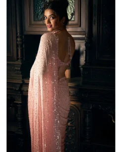 Pink Sequin Georgette Sari Set