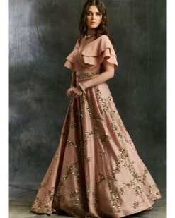 Pink Sequin Jaal Lehenga With Frill Blouse