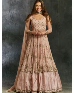 Pink Sequin Net With Pink Silk Skirt