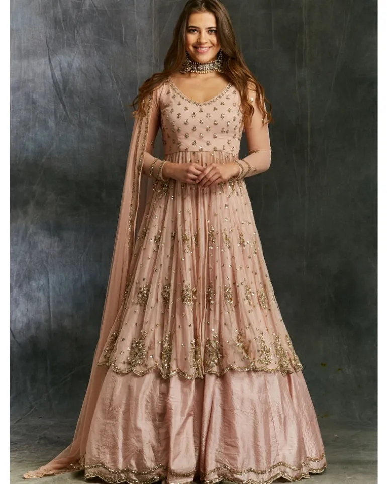 Pink Sequin Net With Pink Silk Skirt