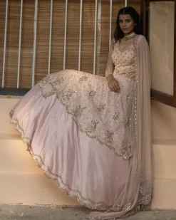 Pink Sequin Net With Pink Silk Skirt