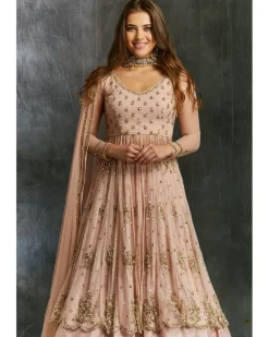 Pink Sequin Net With Pink Silk Skirt
