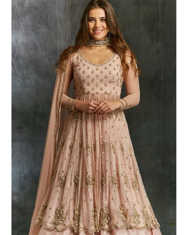 Pink Sequin Net With Pink Silk Skirt