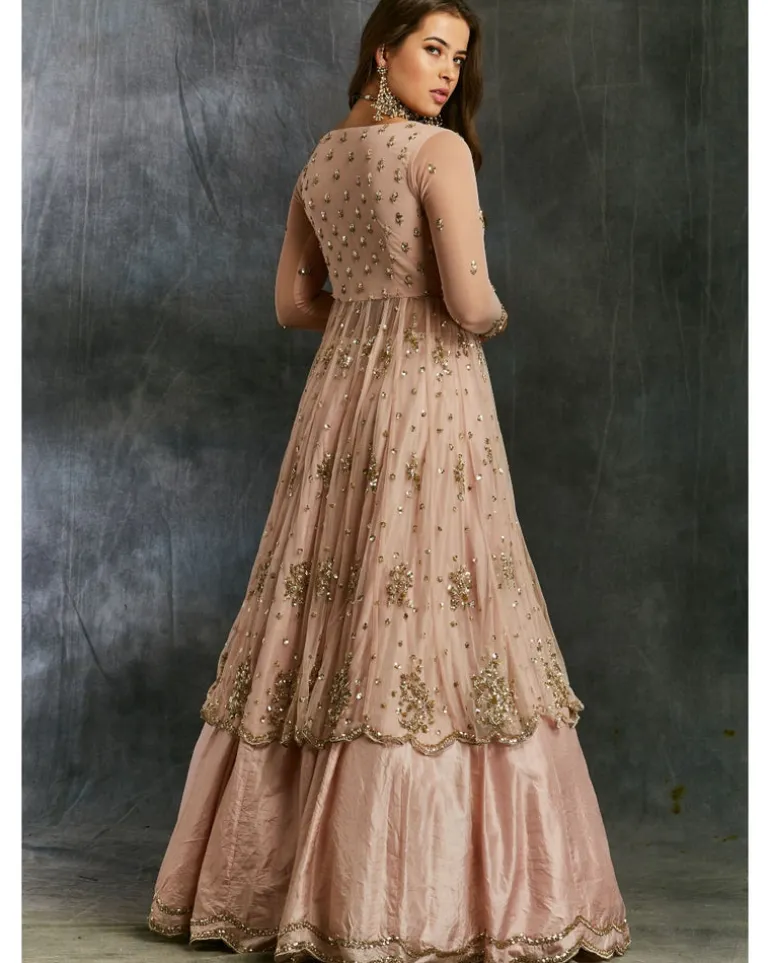 Pink Sequin Net With Pink Silk Skirt