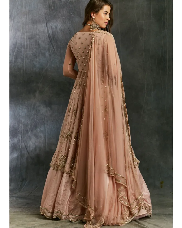 Pink Sequin Net With Pink Silk Skirt