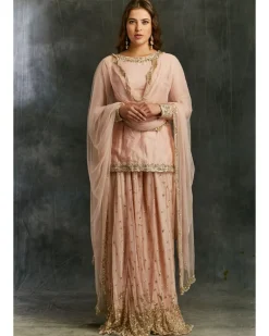 Pink Silk Kurta With Shimmer Sharara