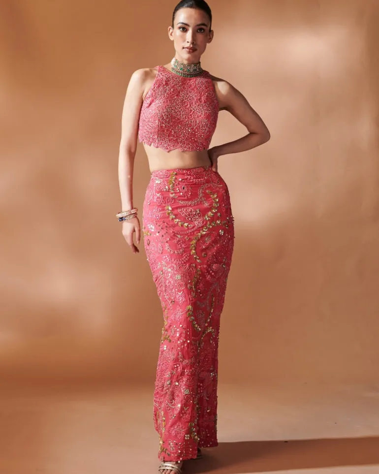 Pink Skirt With An Incut Blouse
