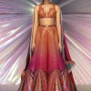 Pink Striped Metallic Lehenga Set