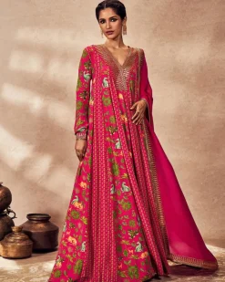 Pink Tropical Rhapsody Anarkali Set