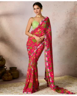 Pink Tropical Rhapsody Sari Set