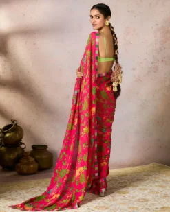 Pink Tropical Rhapsody Sari Set