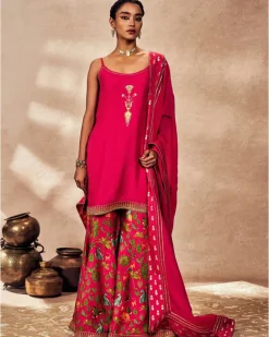 Pink Tropical Rhapsody Sharara Set