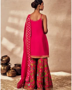 Pink Tropical Rhapsody Sharara Set