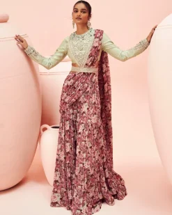 Pistachio Abstract Floral Palazzo Sari