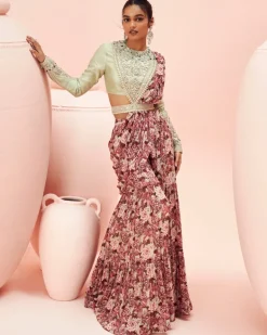 Pistachio Abstract Floral Palazzo Sari