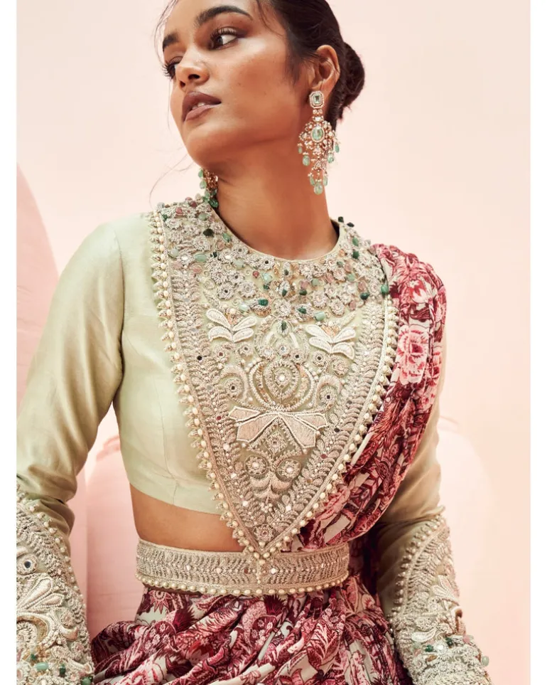 Pistachio Abstract Floral Palazzo Sari