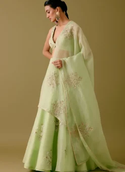 Pistachio Green Dori And Sequins Embroidered Lehenga Set