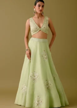 Pistachio Green Dori And Sequins Embroidered Lehenga Set