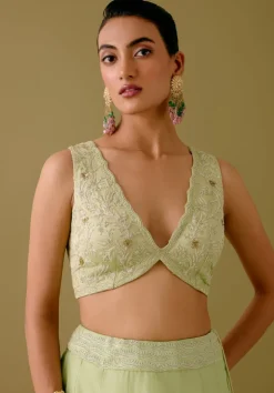 Pistachio Green Dori And Sequins Embroidered Lehenga Set