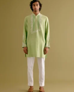 Pistachio Green Dori Embroidered Kurta Set