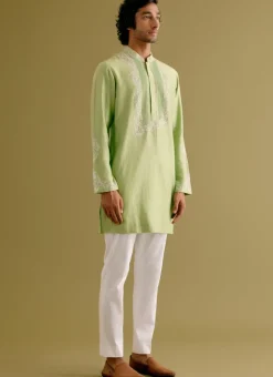 Pistachio Green Dori Embroidered Kurta Set
